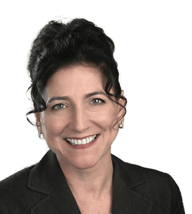Professional headshot of a smiling woman with dark hair wearing a black blazer.