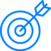 Icon-deliver Blue target with an arrow hitting the bullseye, symbolizing precision and goal achievement.